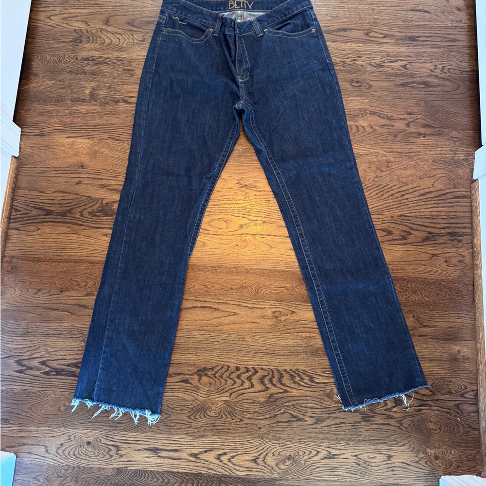 Kimes Ranch Betty Straight-Leg Jeans in Dark Blue with Raw Hem